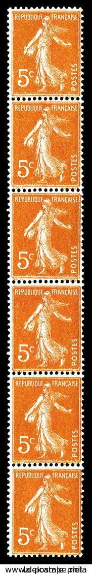 ** N°5, 5c Semeuse, Bande De 6 Verticale. TB   Qualité: **   Cote: 305 Euros - Coil Stamps