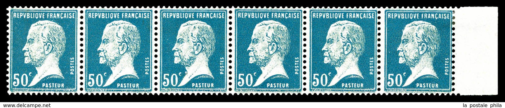 ** N°11, 50c Pasteur Bleu, Bande Horizontale De 6 Exemplaires. SUP. R.R. (certificat)   Qualité: **   Cote: 3250 Euros - Coil Stamps