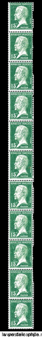 ** N°12, 15c Pasteur Vert, Bande Verticale De 11 Exemplaires. TB   Qualité: **   Cote: 210 Euros - Coil Stamps