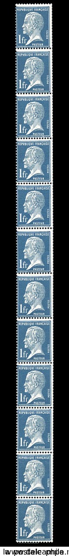 * N°19, 1f Pasteur, Bande Verticale De 12 Exemplaires. SUP. R. (certificat)   Qualité: *   Cote: 950 Euros - Coil Stamps