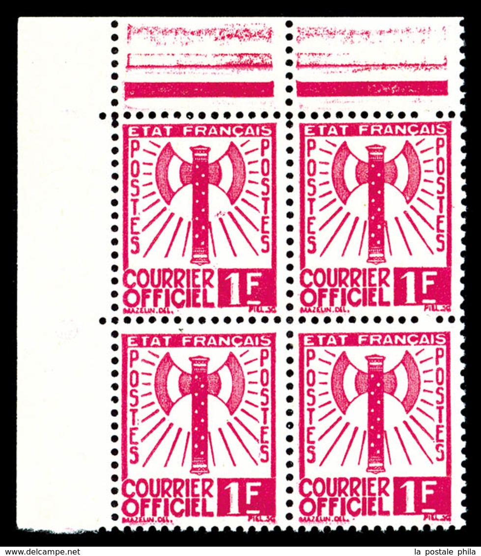 ** N°1/15, Série Francisque De 1943 En Bloc De Quatre Bord De Feuille Supérieur, FRAICHEUR POSTALE Et CENTRAGE PARFAIT,  - Neufs