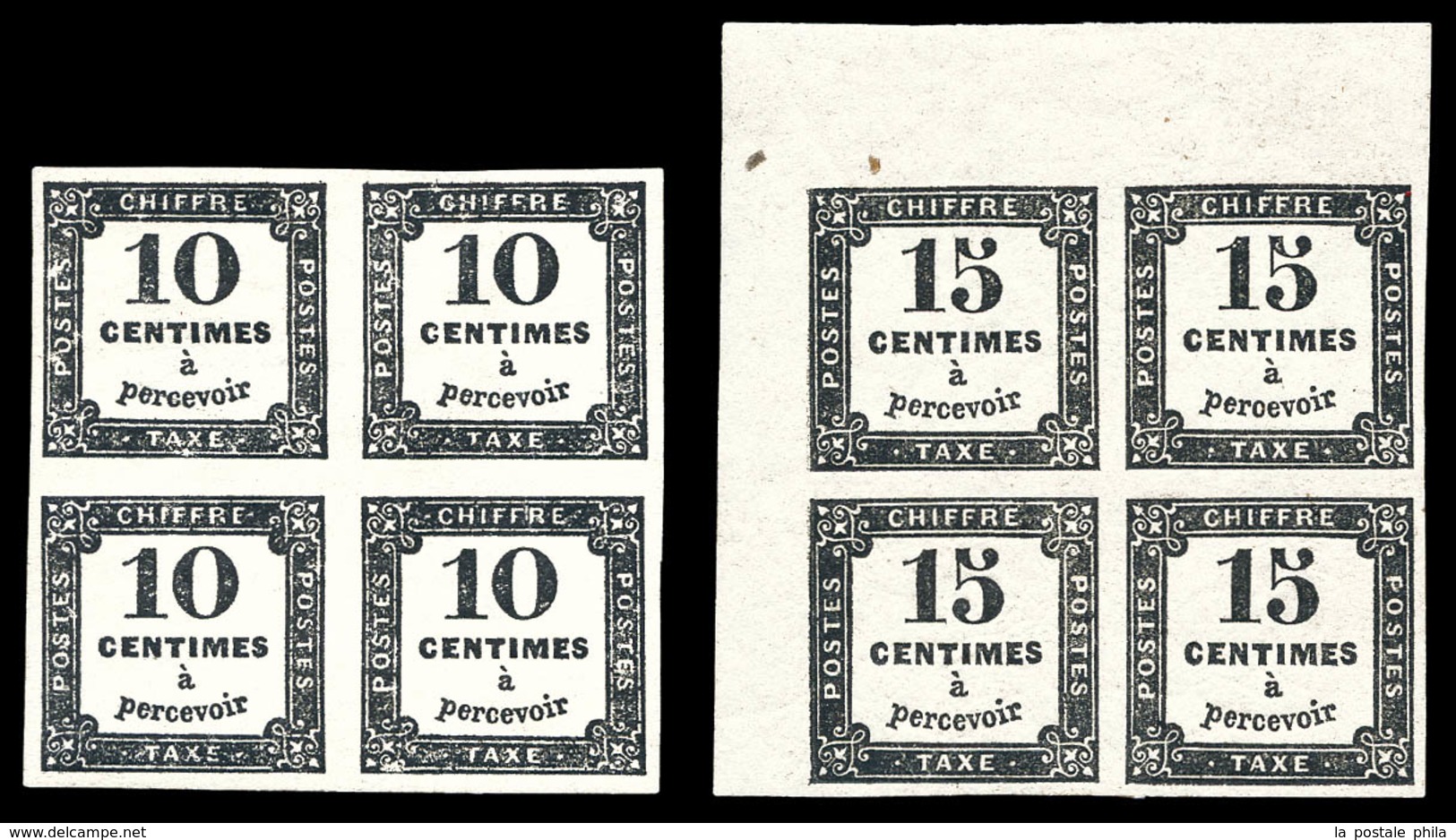 * N°2/3, 10c Et 15c Noir, Les 2 Valeurs En Bd4, Froissures Sinon TB   Qualité: *   Cote: 600 Euros - 1859-1959 Mint/hinged