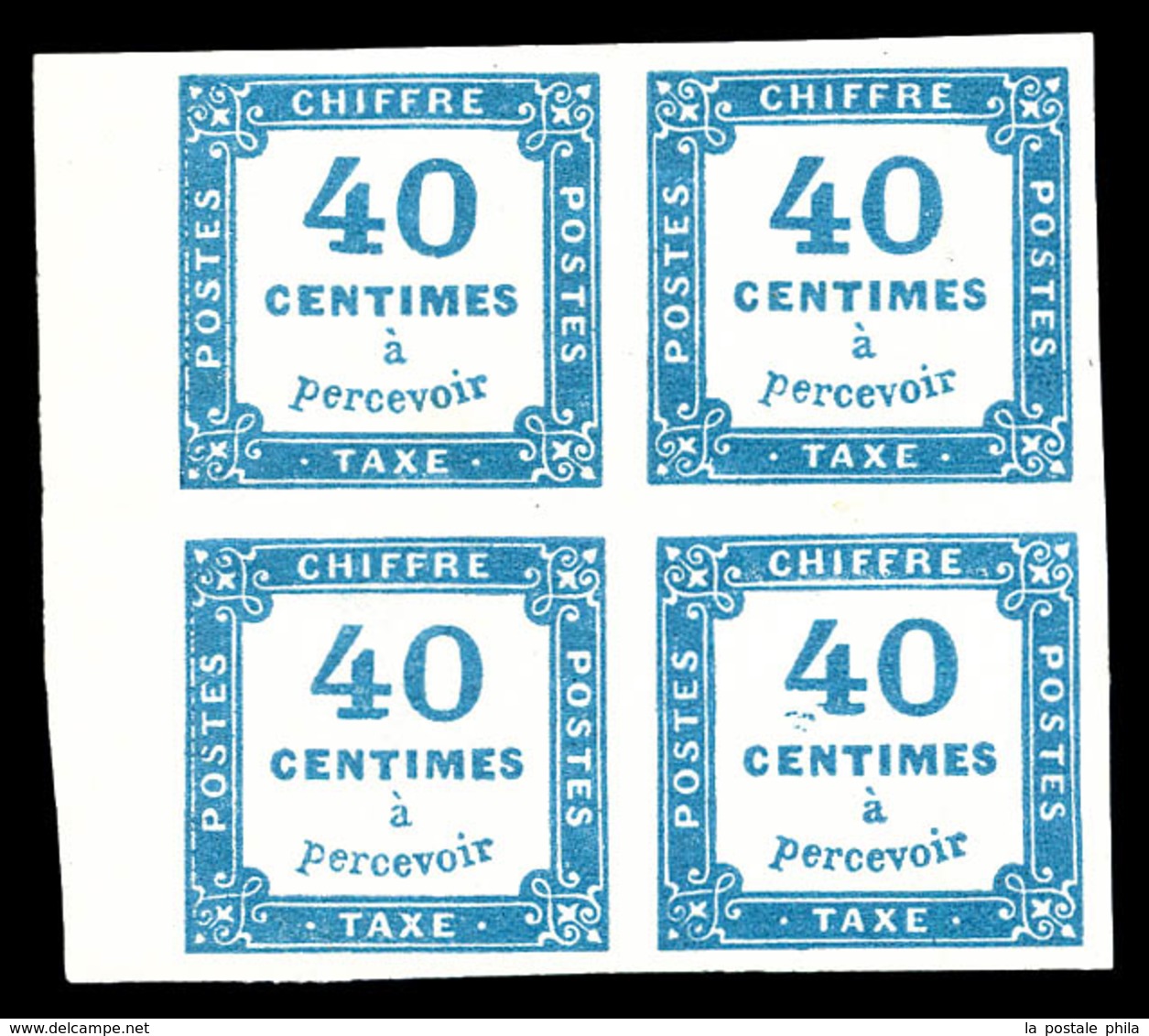 ** N°7, 40c Bleu En Bloc De Quatre Bord De Feuille Latéral (1ex*), Fraîcheur Postale. SUP. R.R. (certificat)   Qualité:  - 1859-1959 Mint/hinged