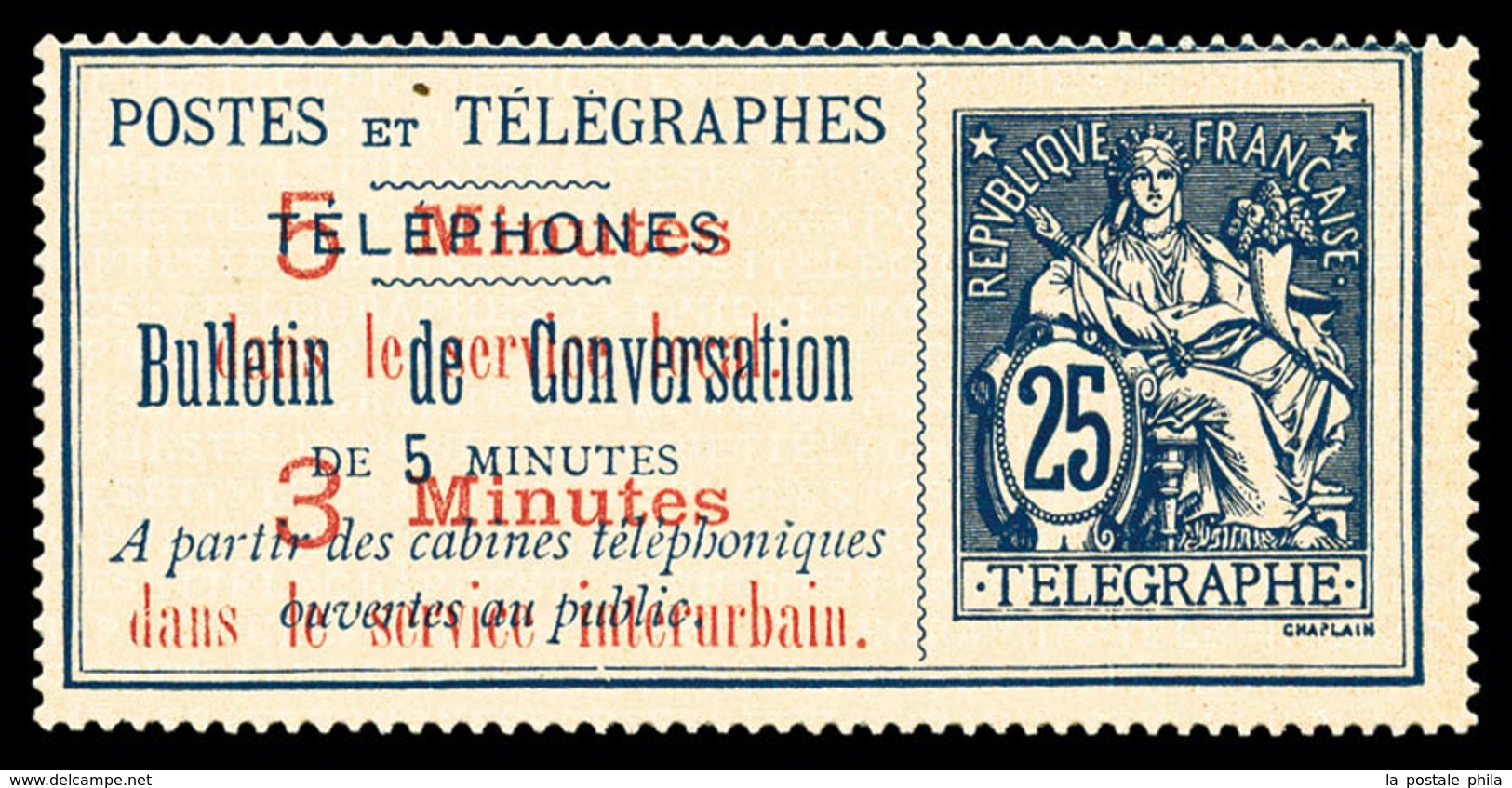 (*) N°13, 25c Bleu Sur Chamois, TTB (certificat)   Qualité: (*)   Cote: 600 Euros - Télégraphes Et Téléphones