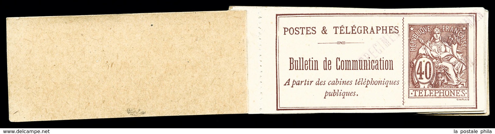 (*) N°26, 40 Centimes Brunrouge Surchargé Specimen En Carnet Complet De 10 Exemplaires, Seul Exemplaire Connu, RARETE (s - Télégraphes Et Téléphones