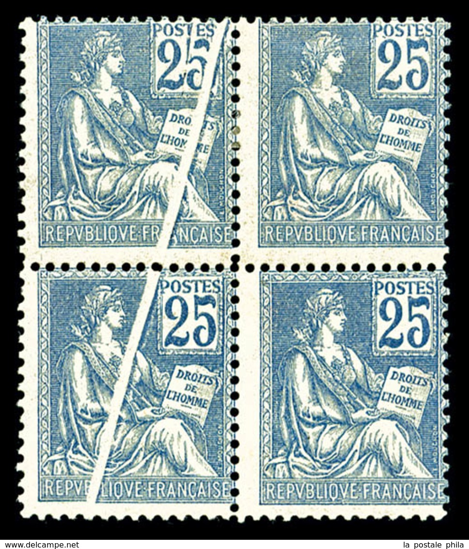 ** N°114o, 25c Mouchon, Superbe Pli Accordéon Sur Bloc De Quatre (2ex*). R.R. (certificat)   Qualité: ** - Unused Stamps