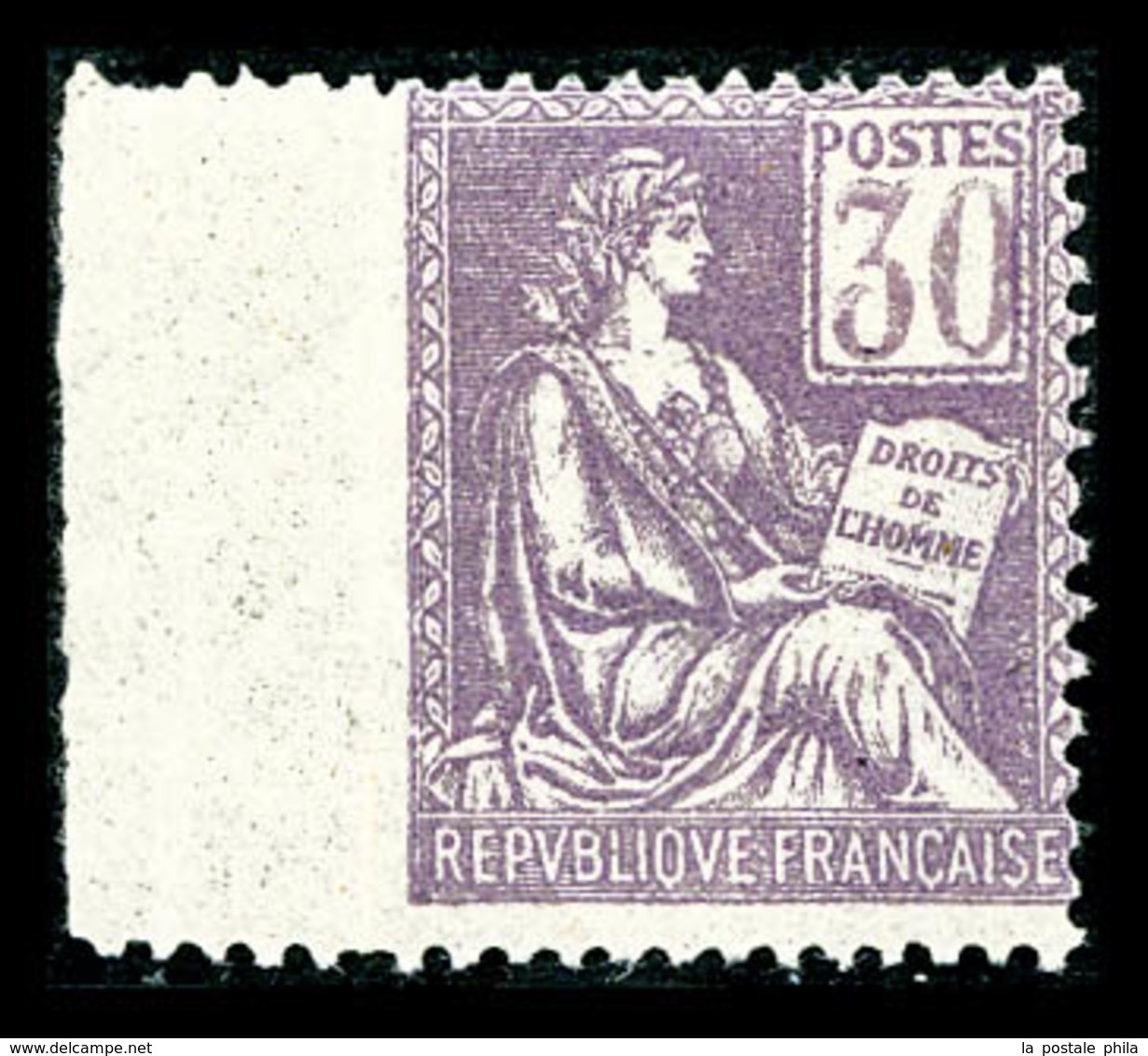 * N°115, 30c Violet Dentelé Sur 3 Cotés, Bord De Feuille Latéral Gauche, SUP (certificat)   Qualité: * - Unused Stamps