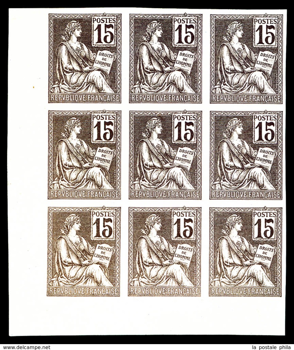 (*) N°117, Mouchon, Essai De Couleur Non Dentelé: 15c Violet Foncé En Bloc De Neuf Coin De Feuille, Très Jolie Pièce (ce - Unused Stamps