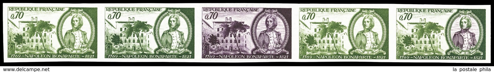 ** N°1610, 0.70c Napoléon, Bande De 5 Exemplaires Dont 1 Multicolore. TB   Qualité: **   Cote: 615 Euros - Other & Unclassified