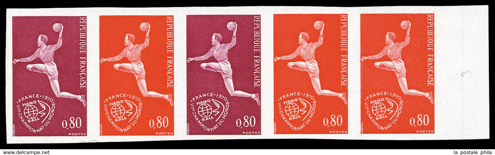 ** N°1629, 0.80 Handball, Bande De 5 Exemplaires. TB   Qualité: **   Cote: 200 Euros - Other & Unclassified