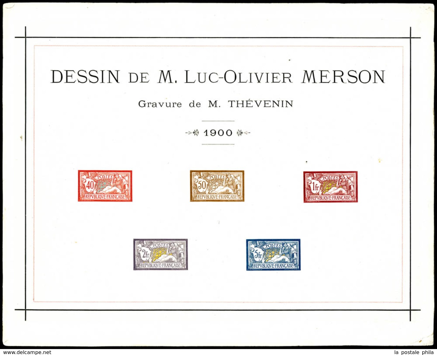 (*) Merson, épreuve Collective De 1900: La Série De 5 Valeurs Du 40c Au 5F, Pièce Exceptionnelle, Grande Raretée, SUPERB - Luxury Proofs