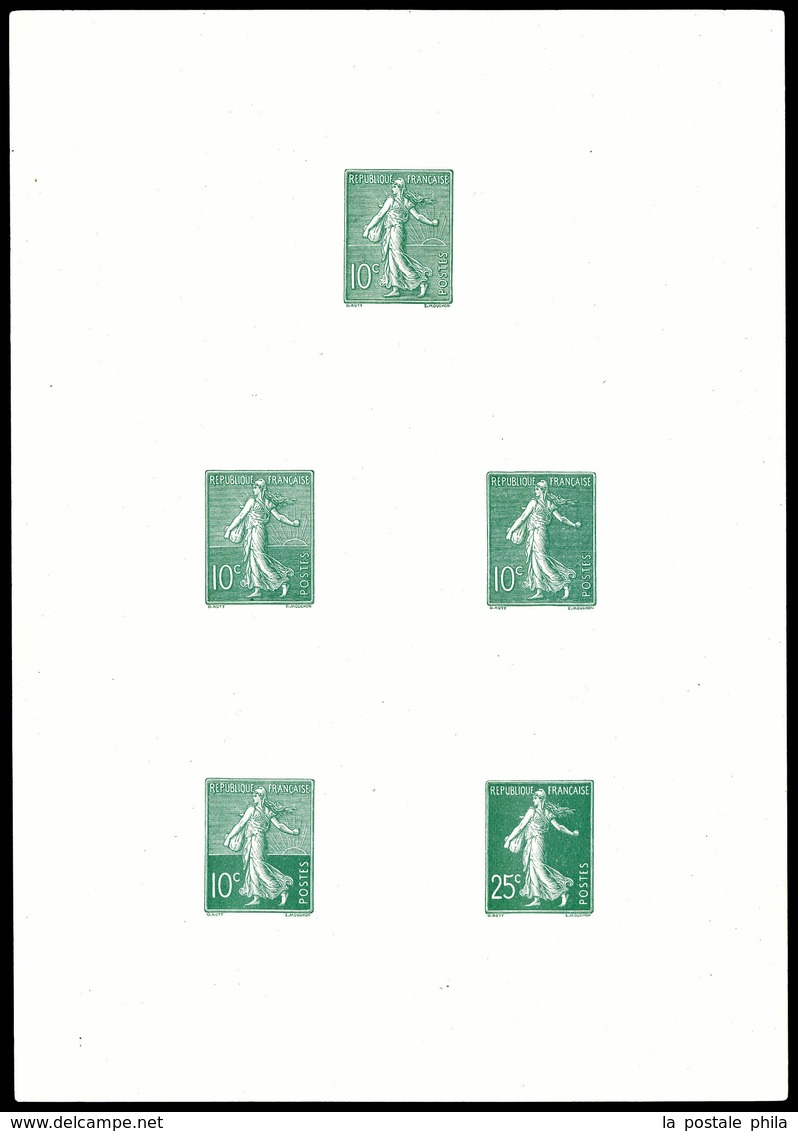 (*) N°133, Semeuse Roty: EPREUVE COLLECTIVE De 5 Valeurs En Vert (pelurage Hors Timbres), Très Jolie Pièce, TTB (certifi - Prove D'artista