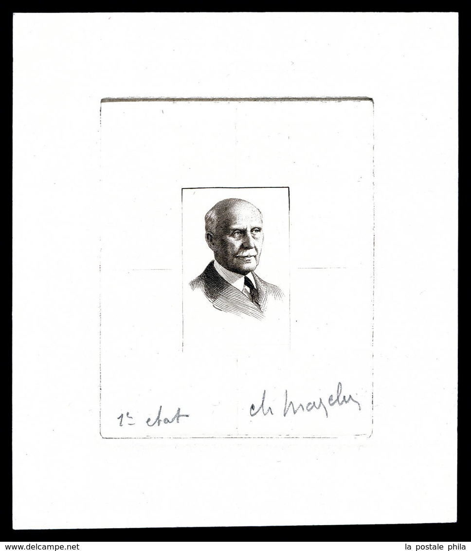 (*) N°525, Pétain Sans Le Fond Regard à Droite  Epreuve D'artiste 1er état En Brun Noir Signée Mazelin. RARE (certificat - Artist Proofs