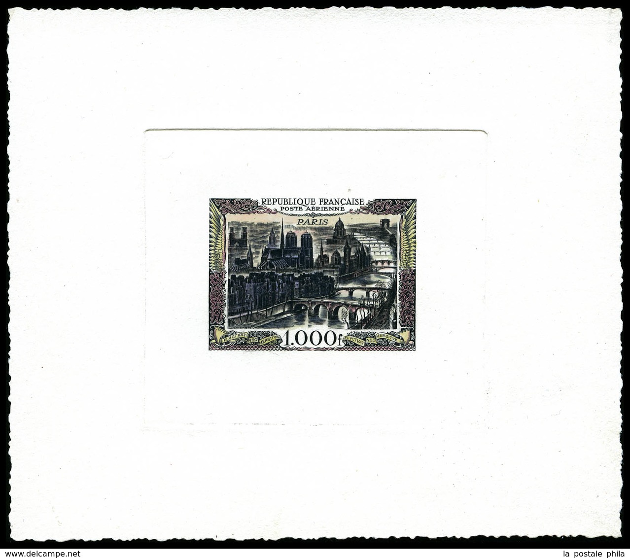 (*) N°29, 1000F Paris. Épreuve D'artiste En Noir Avec Bordure Aquarellée Jaune Et Carmin, RARE Et SUP (certificat)   Qua - Artist Proofs