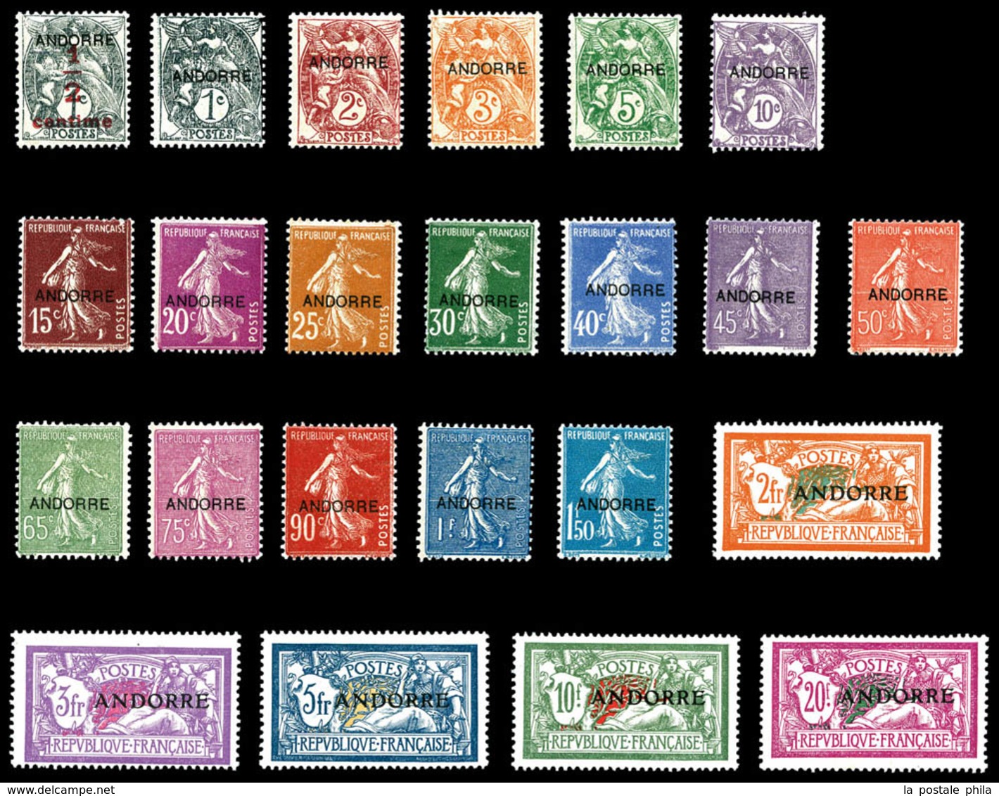 * ANDORRE, N°1/23, Première Série Surchargée Andorre. TB (certificat)   Qualité: *   Cote: 1375 Euros - Unused Stamps