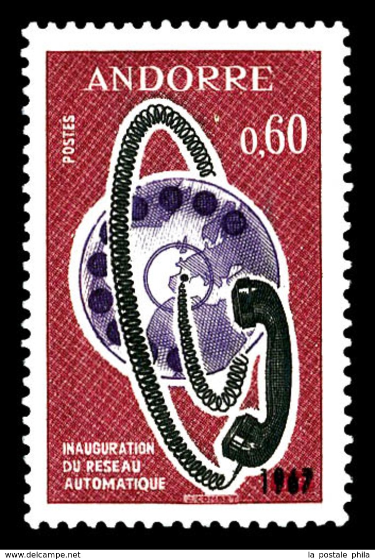 ** ANDORRE, N°182b, 60c Carmin Réseau Téléphonique. Double Frappe Du Millésime '1967', Tirage 25 (moins De 10 Pièces Con - Unused Stamps