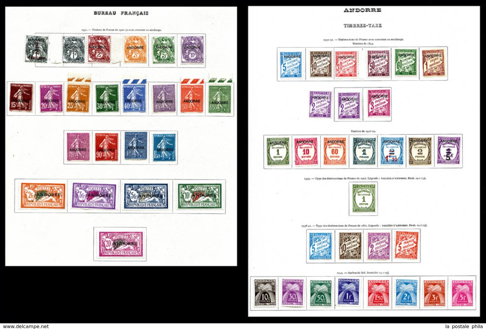 * ANDORRE, 1931/1946, POSTETAXEPA, Collection Complète Dont N° 1 à 23 Et Taxe N°9 à 15, Presentée Sur Feuilles D'album.  - Unused Stamps