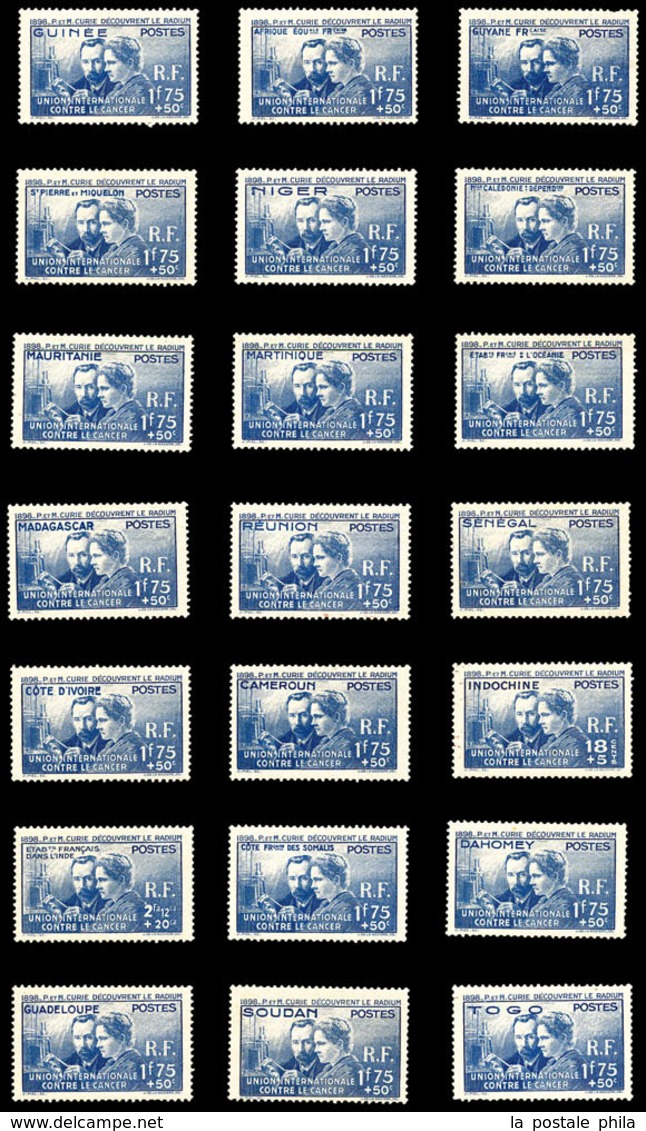 * GRANDES SERIES COLONIALES, Série Pierre Et Marie Curie, Les 21 Valeurs TB   Qualité: *   Cote: 382 Euros - 1938 Pierre Et Marie Curie