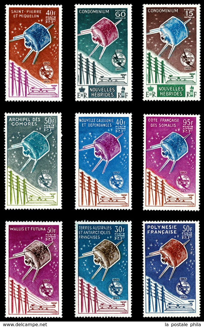 * GRANDES SERIES COLONIALES, Série Complète Centenaire De L'Union Internationale Des Télécoms, Les 9 Valeurs TB (certifi - 1938 Pierre Et Marie Curie