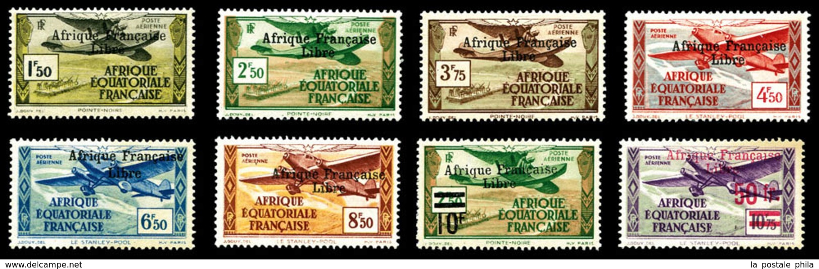 * AFRIQUE EQUATORIALE, Poste Aérienne, N°14/21, Série Complète De 1940. TB (certificat)   Qualité: *   Cote: 676 Euros - Neufs