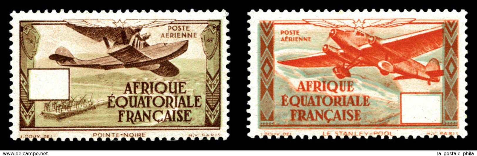 ** AFRIQUE EQUATORIALE, Poste Aérienne, N°33/34, Les 2 Exemplaires Sans Valeur Dans Le Cartouche (1ex*). TTB   Qualité:  - Ungebraucht