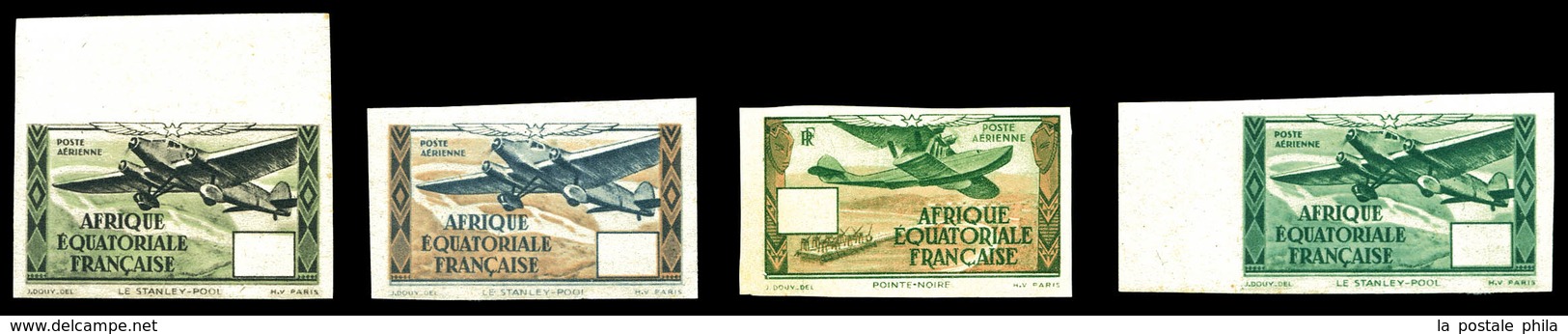 ** AFRIQUE EQUATORIALE, Poste Aérienne, N°32, 35, 38 Et 41: Les Quatre Ex Sans Valeurs Non Dentelées. TTB (certificat)   - Unused Stamps
