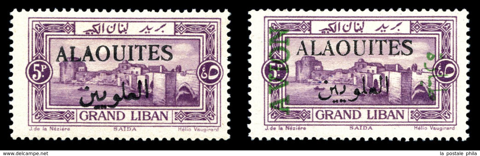 * ALAOUITES, N° 32b Et PA 7a 5 Pi. Violet Sur Grand Liban. Les 2 Ex TB, (signés Brun/certificat)   Qualité: *   Cote: 50 - Unused Stamps