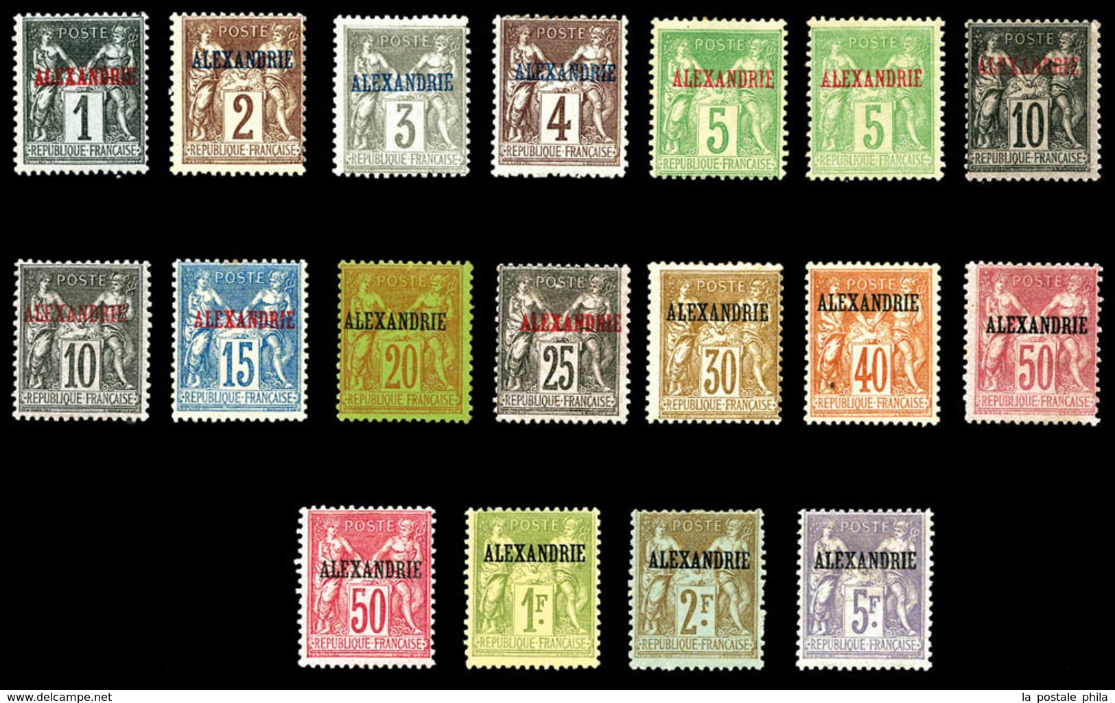 * ALEXANDRIE, N°1/18, Série Complète De 1900 Surchargée. TB (certificat)   Qualité: *   Cote: 880 Euros - Unused Stamps