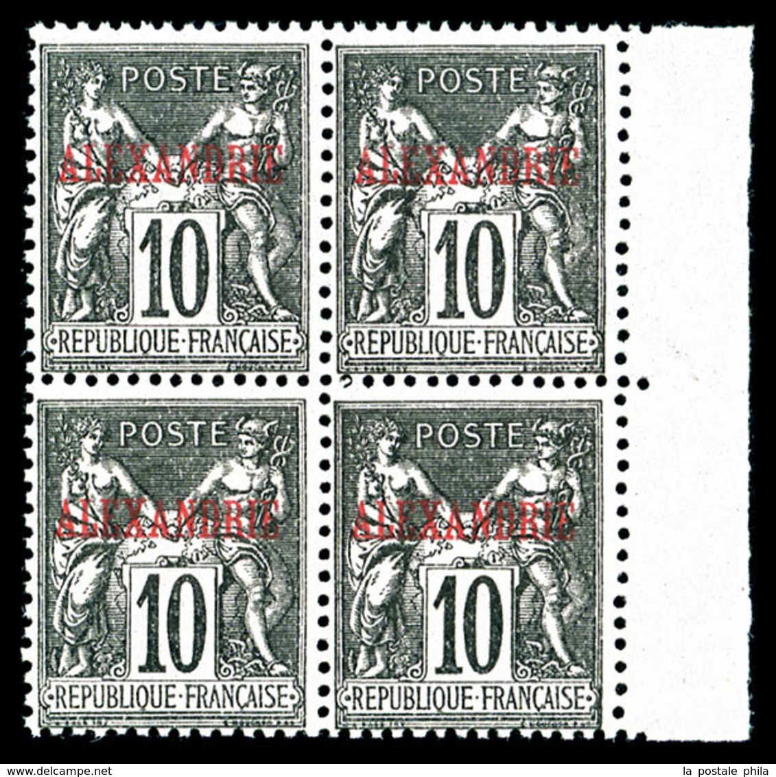 ** ALEXANDRIE, N°8, 10c Noir Sur Lilas En Bloc De Quatre Bdf, SUP (certificat)   Qualité: **   Cote: 600 Euros - Unused Stamps