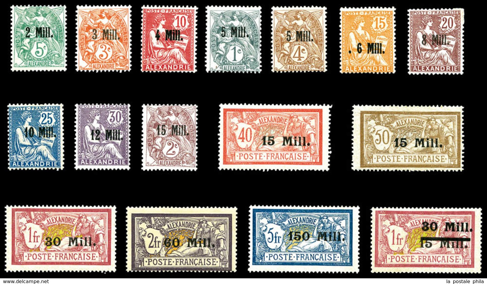 * ALEXANDRIE, N°35/50, Timbres De La Série Surchargée De 1921. TB, Signés Brun (certificat)   Qualité: *   Cote: 2349 Eu - Nuovi