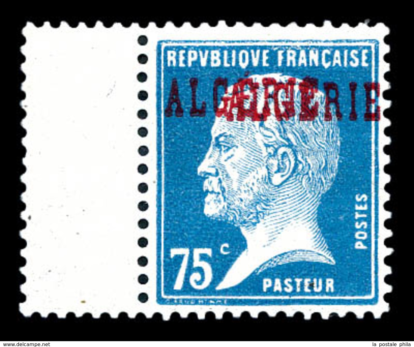 * ALGERIE, N°26a, 75c Pasteur, Double Surcharge Bdf, Quasi **. TTB (signé Brun/certificat)   Qualité: *   Cote: 400 Euro - Unused Stamps
