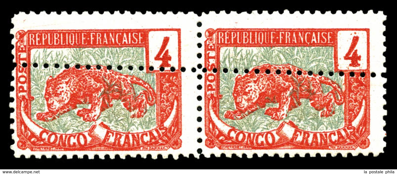 ** CONGO, N°29, 4c Rouge Et Ardoise, Double Piquage Horizontal Dont 1 à Cheval Sur Paire. TB   Qualité: ** - Nuovi