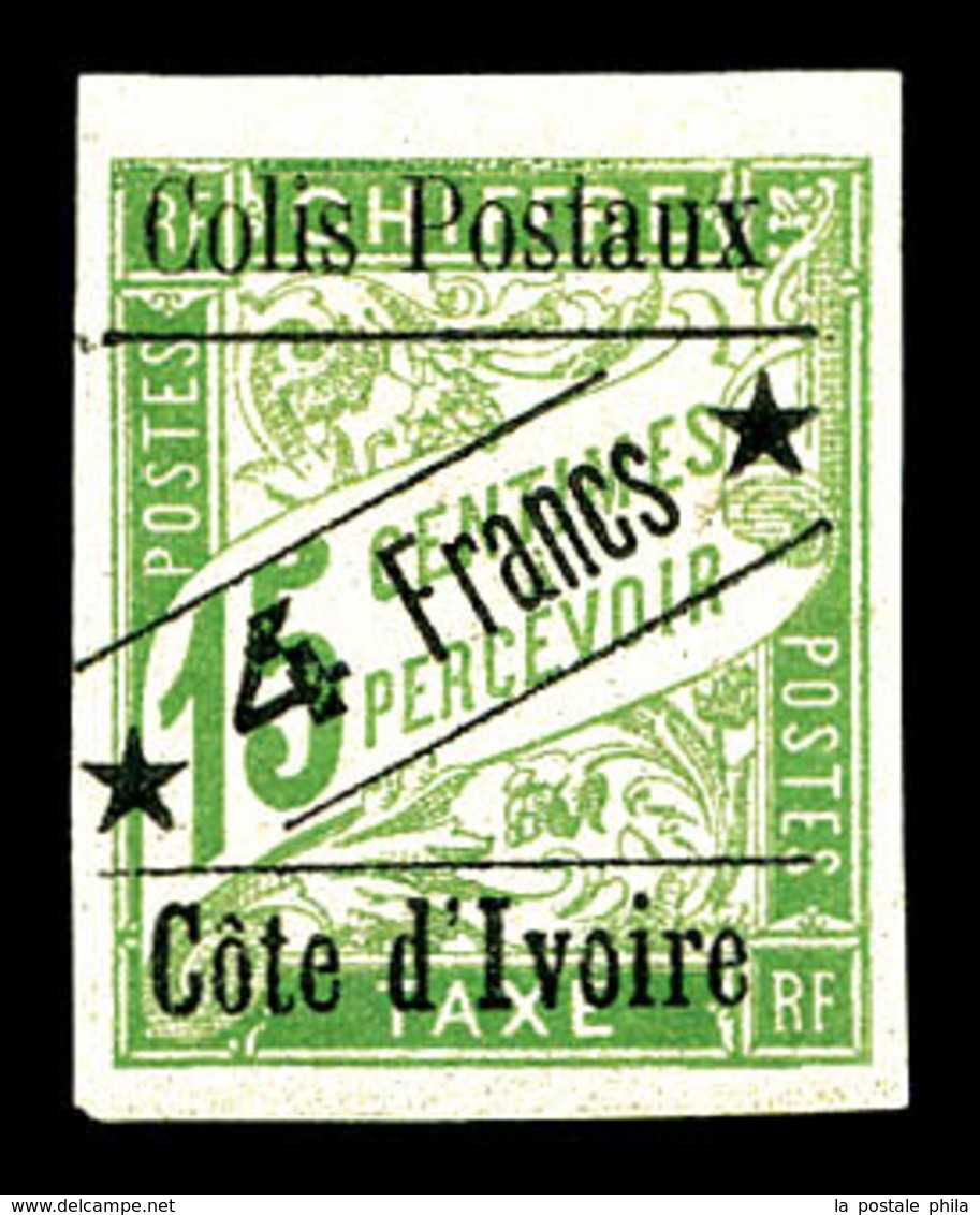 * COTE D IVOIRE, Colis Postaux, N°9a, 4f Sur 15c Vert. TB (signé Brun)   Qualité: *   Cote: 325 Euros - Unused Stamps