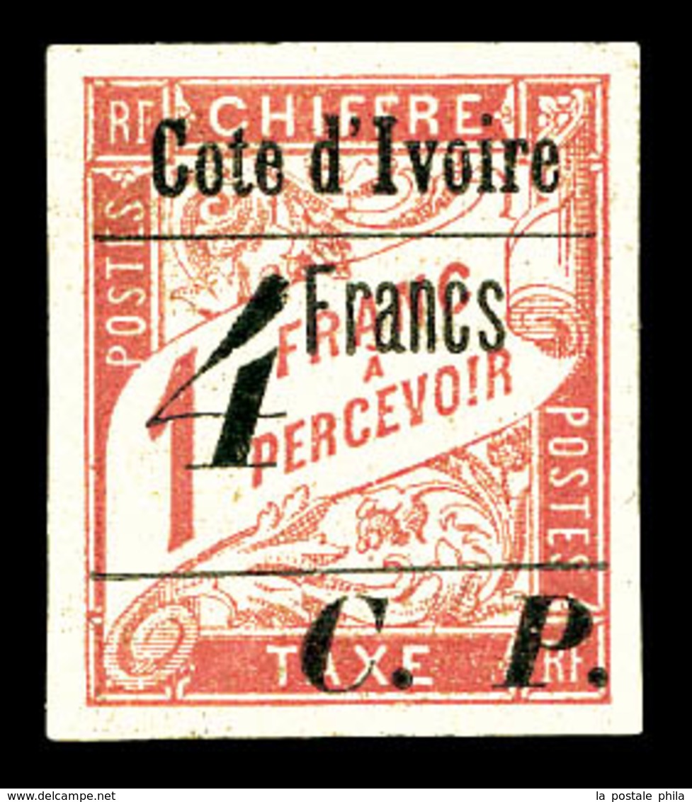 * COTE D IVOIRE, Colis Postaux, N°21a, 4f Sur 1f Type II. SUP. R. (signé Calves/certificat)   Qualité: *   Cote: 2400 Eu - Unused Stamps