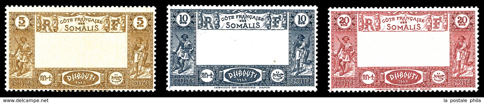 ** COTE DES SOMALIS, N°167a/169a, Les 3 Valeurs Variété Centre Omis, SUPERBE (certificat)   Qualité: **   Cote: 1920 Eur - Used Stamps
