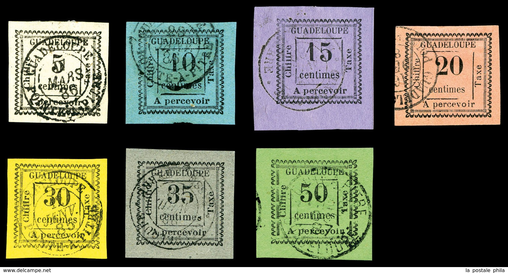 O GUADELOUPE, Taxe, N°6/12, Série De 1884, Noir Sur Couleur. B/TB   Qualité: O   Cote: 635 Euros - Nuovi