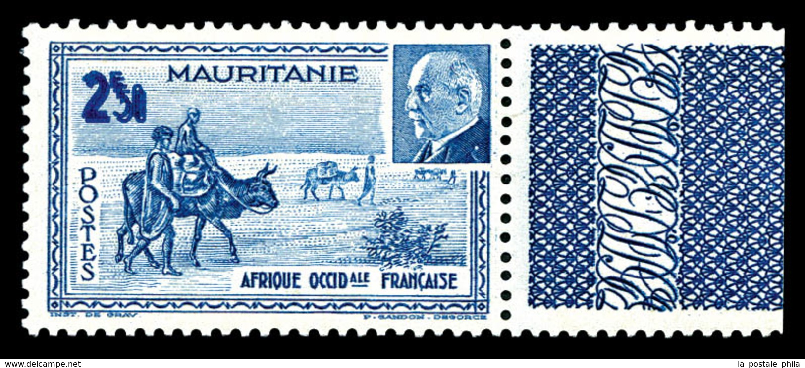 ** MAURITANIE, N°124a, 2f 50 Bleu, Double Impression De La Valeur Bdf. SUP (certificat)   Qualité: **   Cote: 480 Euros - Unused Stamps