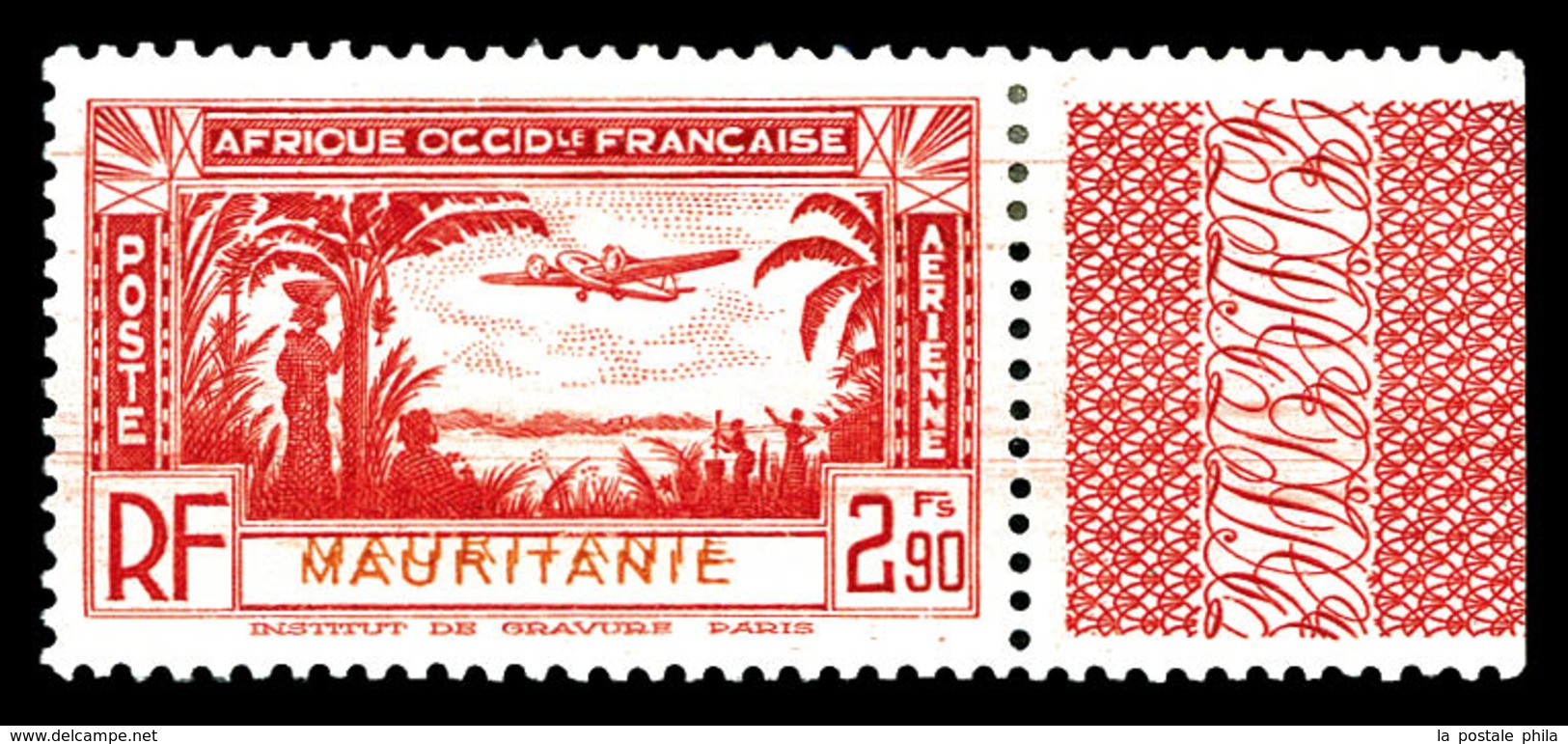 * MAURITANIE, Poste Aérienne, N°2a, 2f 90 Rouge, Double Impression De La Légende. SUP (signé)   Qualité: *   Cote: 220 E - Nuovi