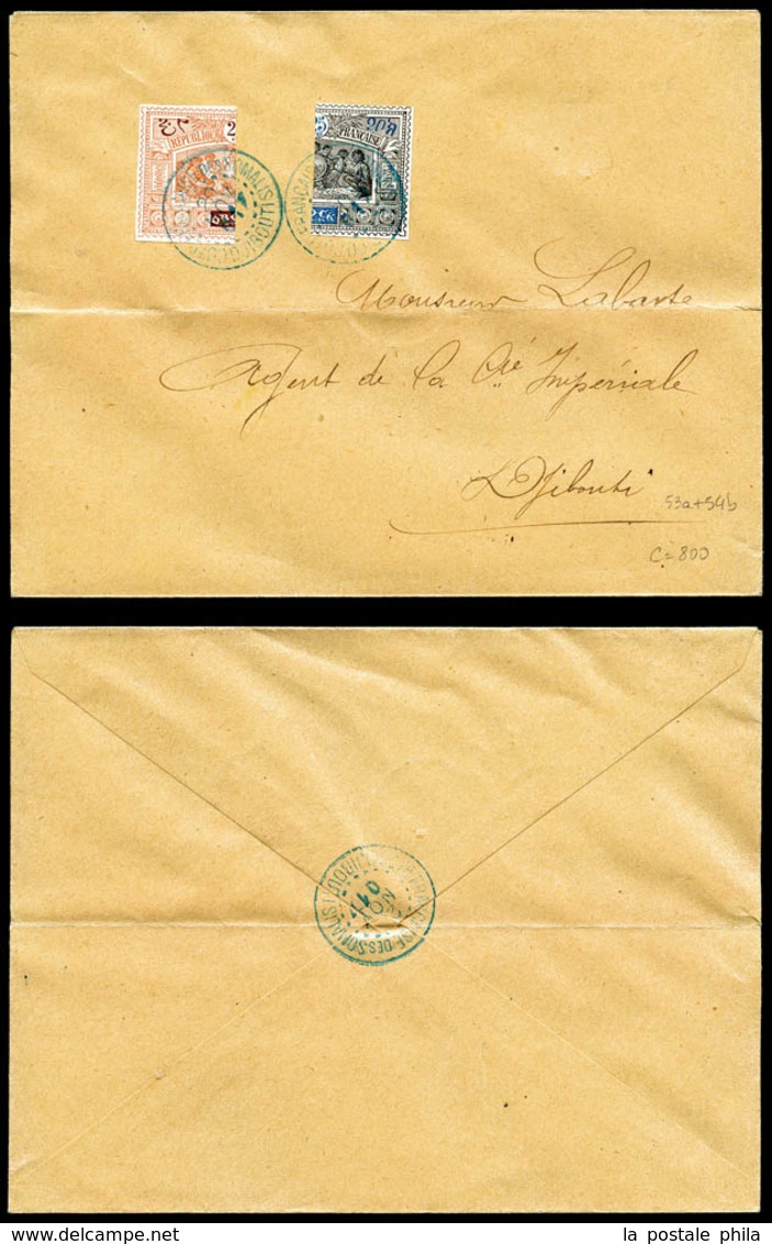 O OBOCK, N°53a/54b, Moitiés Du 20c Et Du 25c (droite) Sur Lettre Du 20 Nov 1901. TB (certificat)   Qualité: O   Cote: 80 - Oblitérés