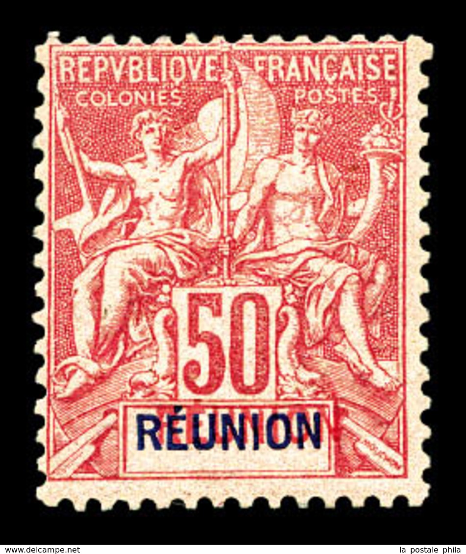 * REUNION, N°42a, 50c Rose, Double REUNION Bleu Et Rouge. SUP (signé Brun/certificat)   Qualité: *   Cote: 650 Euros - Nuovi