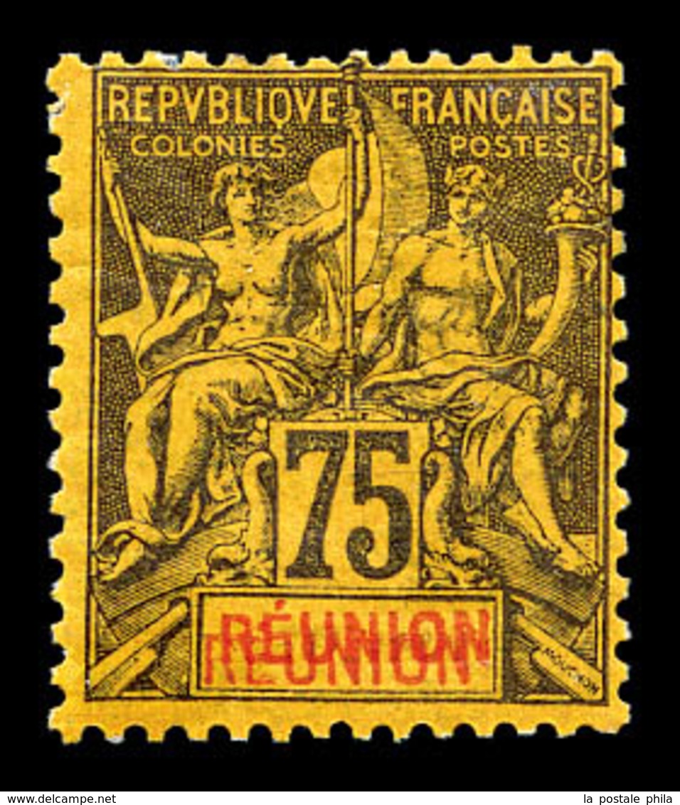 * REUNION, N°43a, 75c Violet Noir Sur Jaune: Double REUNION. SUP (signé Brun/certificat)   Qualité: *   Cote: 460 Euros - Neufs