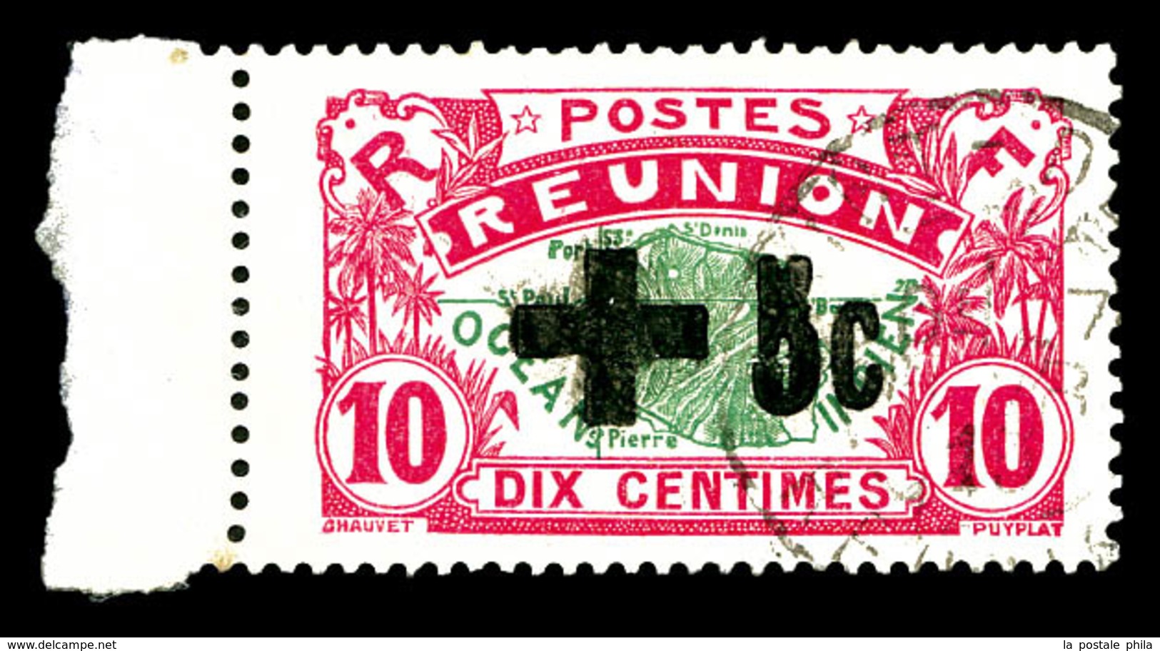 O REUNION, N°80, Croix Rouge, Timbre De 1907 Surchargé. TB   Qualité: O   Cote: 150 Euros - Neufs