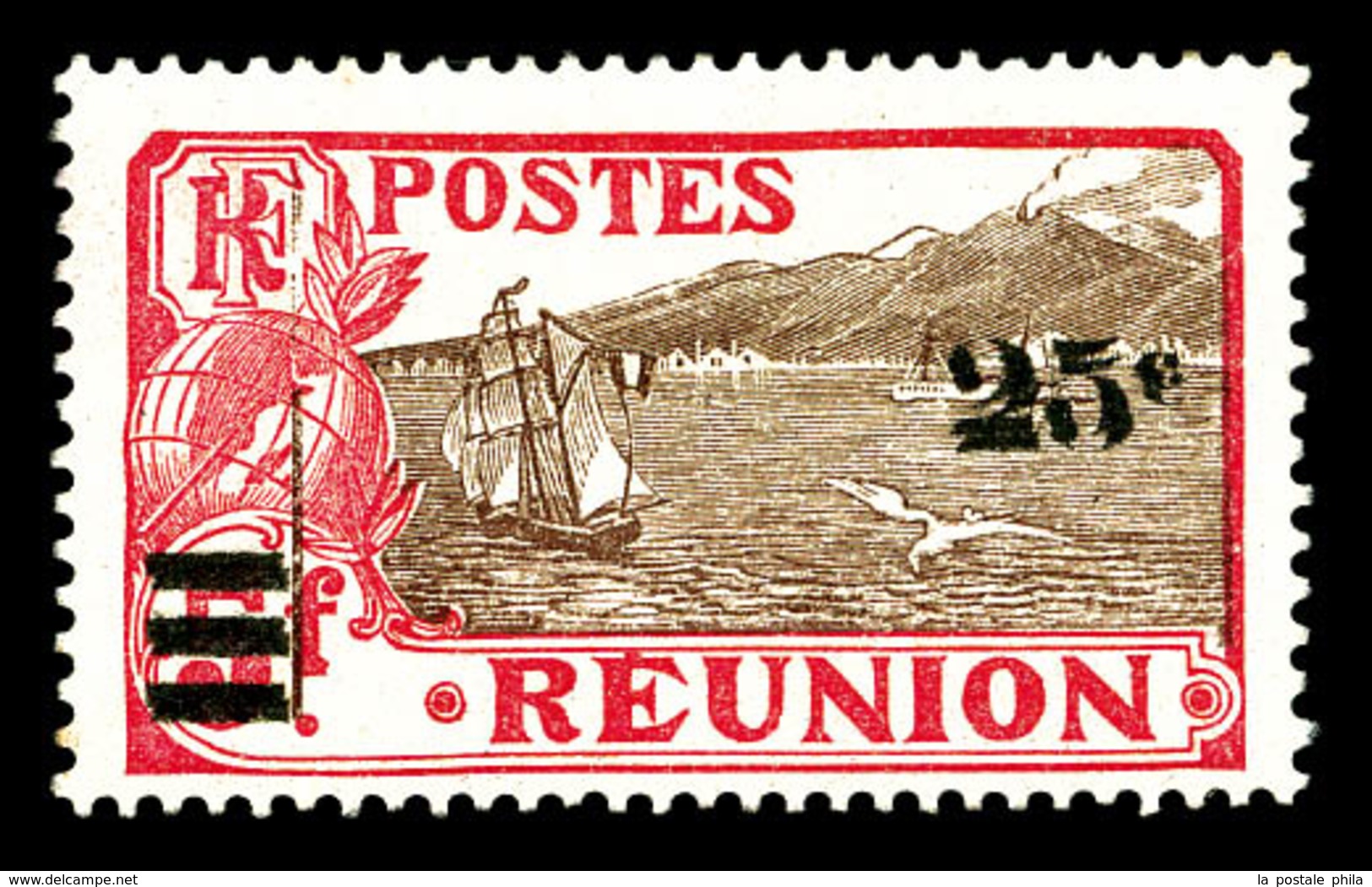 * REUNION, N°103a, 25c Sur 5f Rose Et Brunlilas: Double Surcharge. TB   Qualité: *   Cote: 150 Euros - Unused Stamps