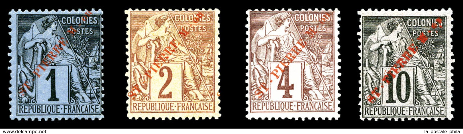 * SAINT PIERRE ET MIQUELON, N°31/34, 4 Valeurs Alphée Dubois De 1891, Surcharge Rouge, N° 32 Nsg. TB   Qualité: *   Cote - Oblitérés