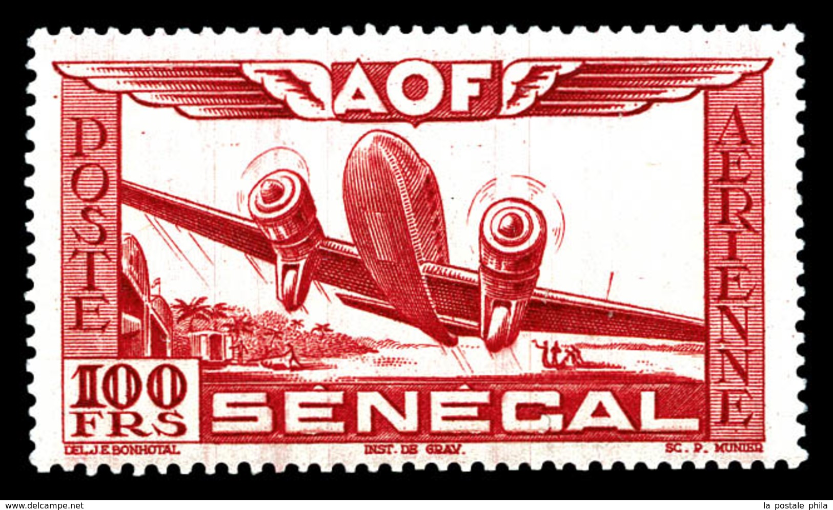 ** SENEGAL, Poste Aérienne, N°30a, 100F Rouge Et Carmin: Centre Omis, Fraîcheur Postale, SUP (certificat)   Qualité: **  - Oblitérés