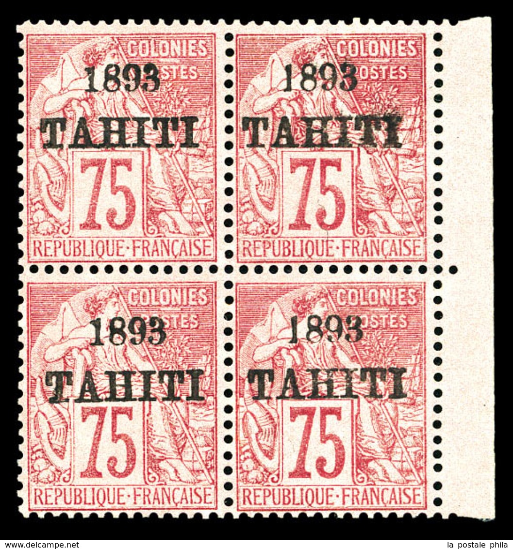 ** TAHITI, N°29, 75c Rose En Bloc De Quatre, Fraîcheur Postale. SUP (certificat)   Qualité: **   Cote: 600 Euros - Used Stamps