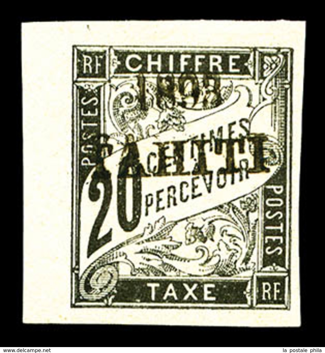 * TAHITI, Taxe, N°21, 20c Noir Surchargé TAHITI (type B), Coin De Feuille, TB (certificat)   Qualité: *   Cote: 650 Euro - Used Stamps