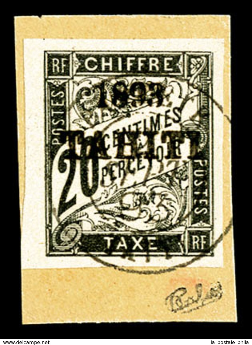 O TAHITI, Taxe, N°21, 20c Noir Surchargé Obl Càd Papeete Sur Son Support, SUP (signé Calves/certificat)   Qualité: O   C - Used Stamps