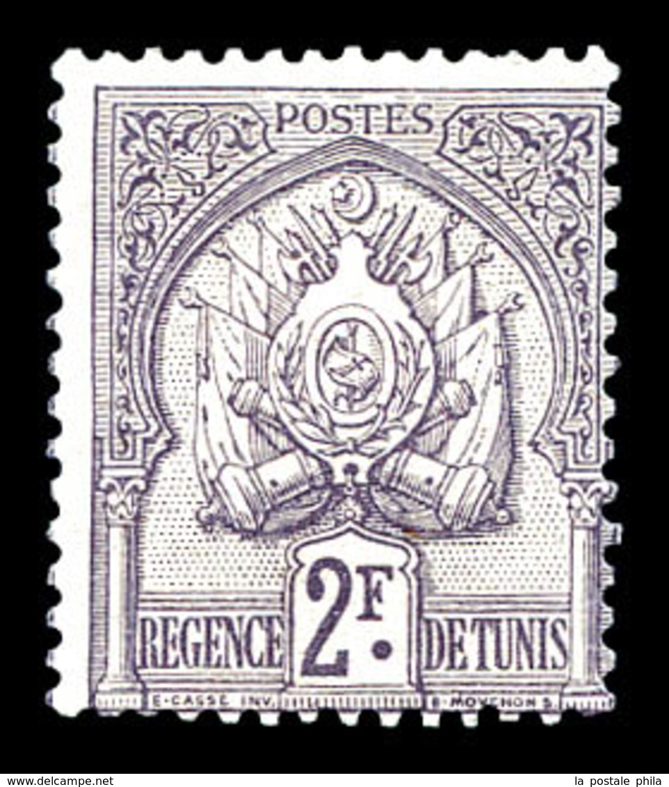 * TUNISIE, N°27, 2f Violetgris, Quasi **. TB   Qualité: *   Cote: 200 Euros - Unused Stamps