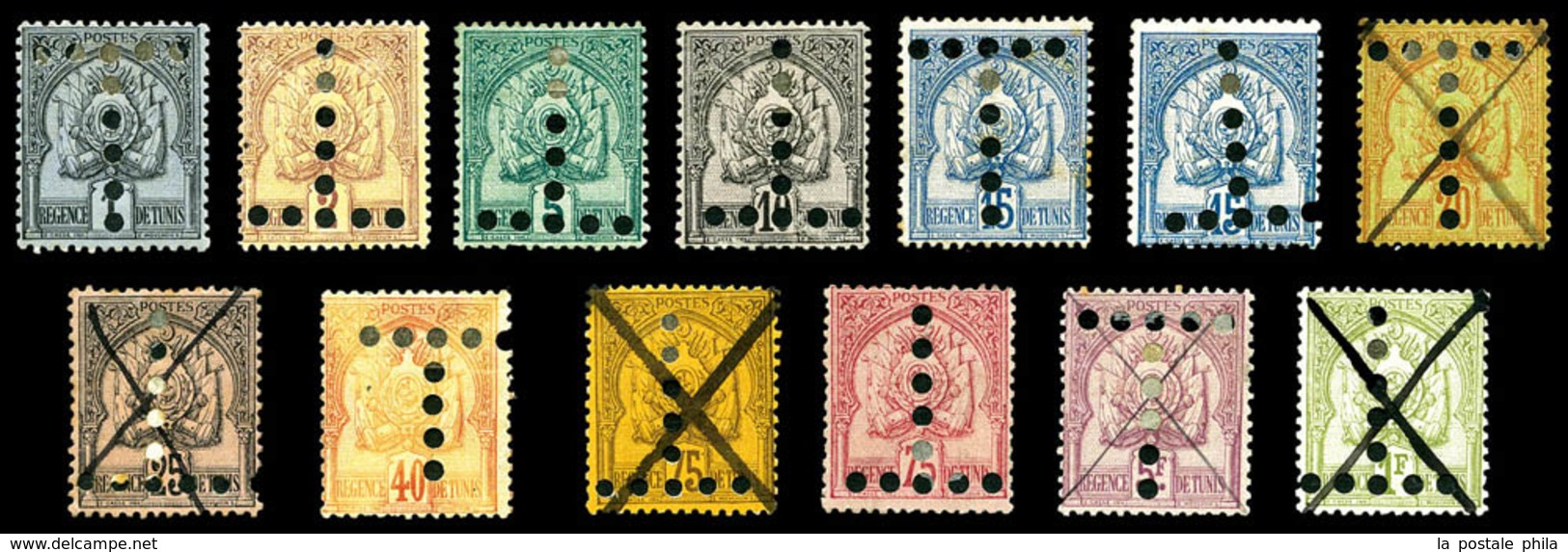 TUNISIE, Taxe, N°9/21, Série Complète Perforés En T, N° 15, 16, 19 à 21 Oblitérés. B/TB   Cote: 287 Euros - Unused Stamps